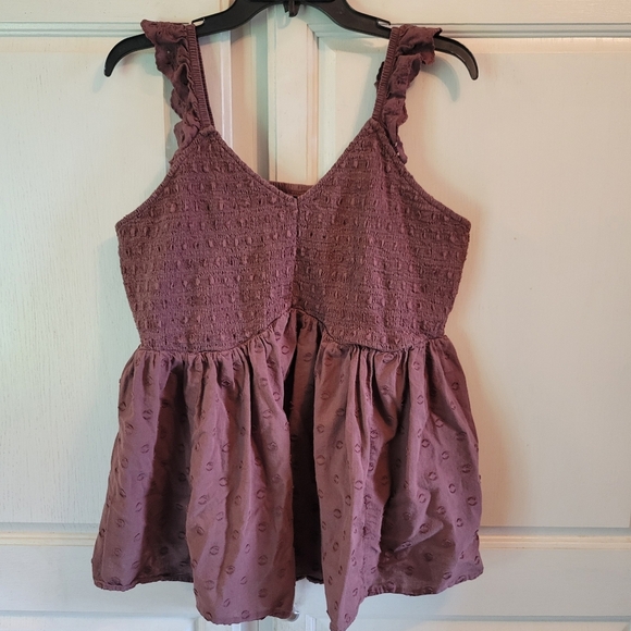 Torrid Brown Babydoll Cotton Clip Dot Smocked Bodice Tank Top - Picture 2 of 9